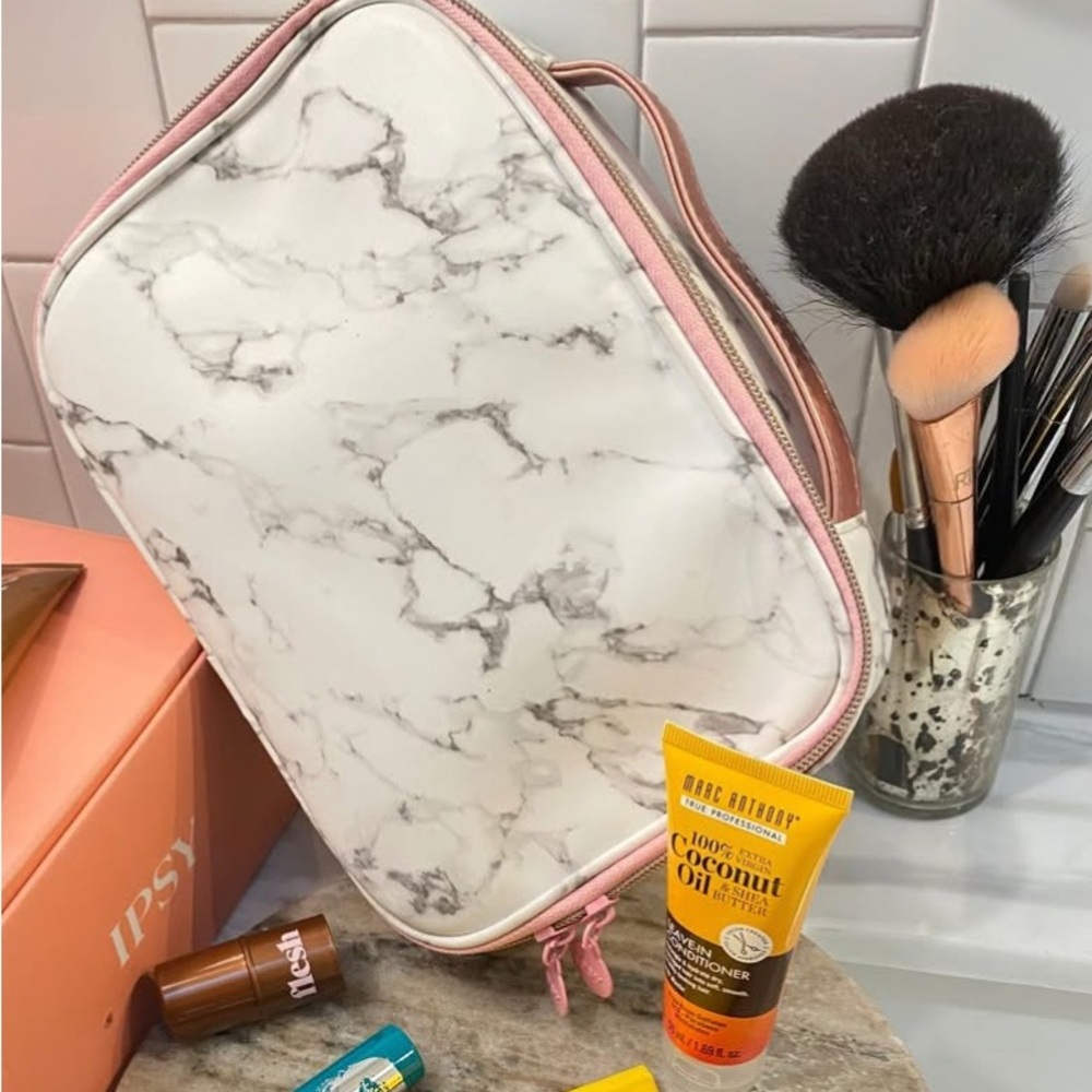 IPSY Marble Makeup Case white and pink NEW. - Picture 7 of 11